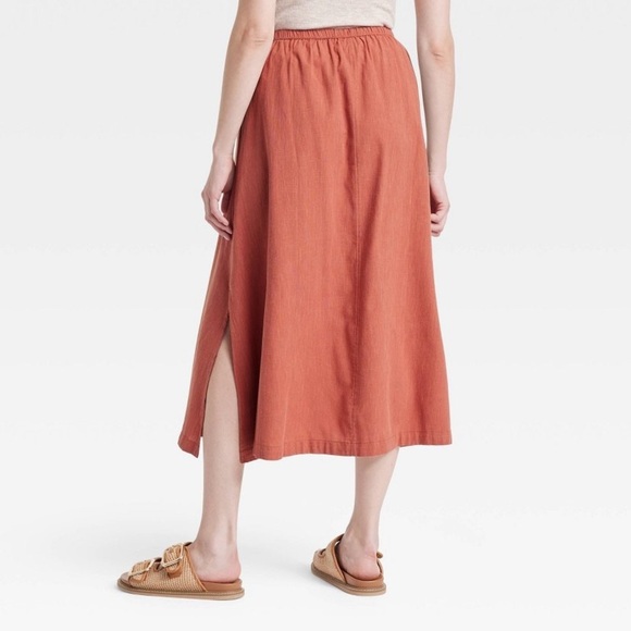 Women's Tie-Front Midi A-Line Skirt - Universal Thread™ Brown new - Picture 2 of 7